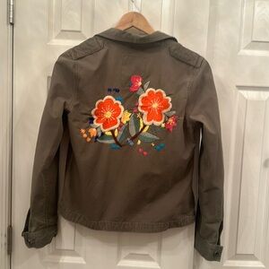 Lucky Brand Military “shacket” with flower embroidery- size medium